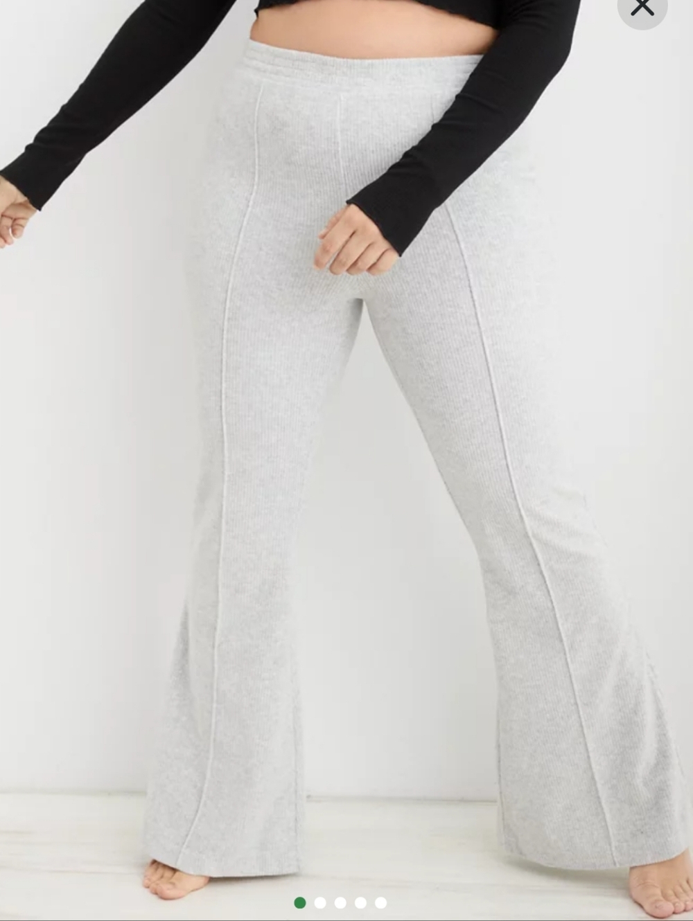 Aerie Groove On Ribbed Flare Pants Grey Women's Size Medium Elastic Waist